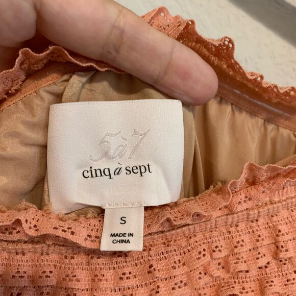 Cinq `a Sept Solene Peach Lace Off the Shoulder Ruffle Sleeve Blouse - Picture 6 of 8